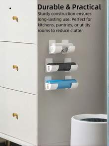 3Pairs Wall Mount Space Saving Large Capacity Kitchen Cabinet Organizer Rack For Cling Wrap Trash Bags Storage Holder Pantry Strong Durable - one size fits all - View 6