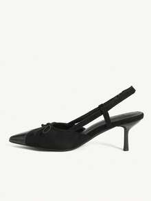 CUCCOO CHICEST French Black Pointed Stiletto High Heels, Back Empty Word With Bow Temperament Commuter Workplace Women's Shoes - Black - View 6