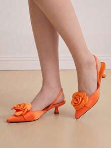 Eladyva Women's New Niche Elegant Comfortable Fashion Floral Decor High Heel Pumps - Orange - View 2