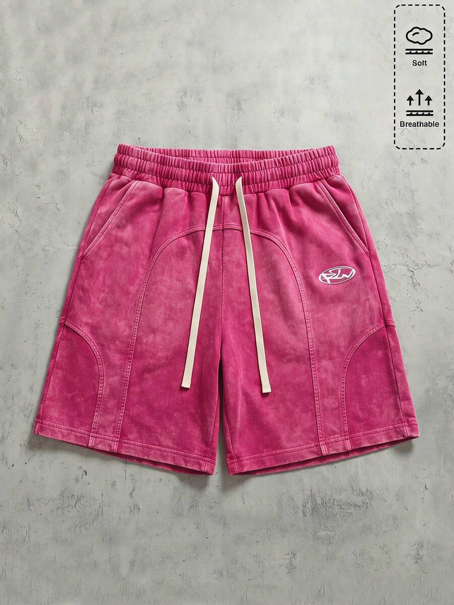 ROMWE MEN Essentials Men's Structured Patchwork Washed Distressed Shorts - Hot Pink - View 1
