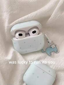 Pastel Blue Polka Dot Wireless Earbuds Case With Cute Cat Pendant, Soft Protective Cover For Gen 1/2/3/4 & Pro Series - Multicolor - View 5