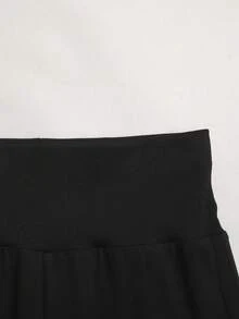 SHEIN 青少年女孩針織黑色高彈性喇叭褲 - 黑色 - 查看 6