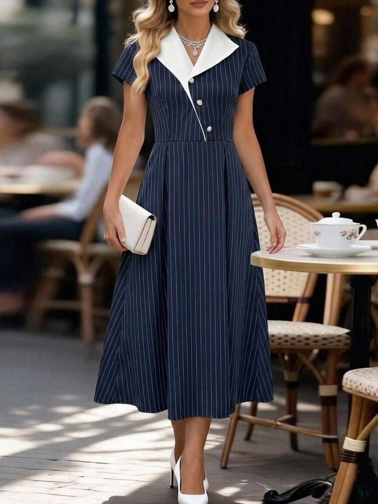casual dress day the office EMERY ROSE Women's Navy Blue Patchwork French Elegant Party Brunch Shorts Summer Teacher Outfits Teachers' Business toddlergirl Buy Boden Black May Color:Washed Natural / White