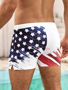 Mercer Haus Men's Casual Flag Printed Drawstring Swimming Trunks - Multicolor - View 3
