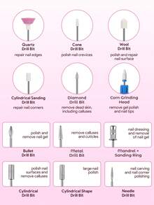 JMMO Portable Electric Nail Drill, Rechargeable Cordless Nail File Machine With LED Display, Professional Manicure Pedicure Polishing Tool Kit With 12 Nail Drill Bits For Home Salon Nail Care - Multicolor - View 5