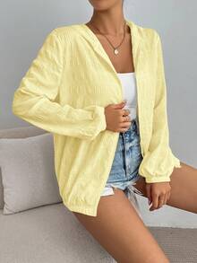 SHEIN Essnce 女款休閒純色連帽夾克 - 淡黃色 - 查看 2