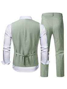 Manfinity Mode Conjunto de chaleco y pantalones de negocios casual para hombres para ir al trabajo - verde menta - Ver 2