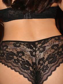 SHEIN Elacene Plus Size Women's Sexy Lace Panties, 1pc - Black - View 2