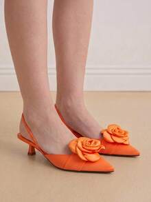 Eladyva Women's New Niche Elegant Comfortable Fashion Floral Decor High Heel Pumps - Orange - View 4