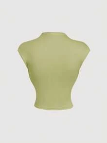 SHEIN MOD 立領修身上衣與百褶長裙套裝 - 綠色 - 查看 4