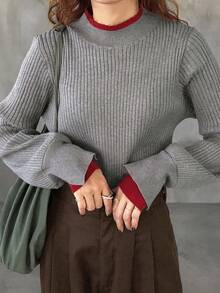 Dazy Tall Women's Colorblock Patchwork Urban Casual Loose Pullover Sweater Fall - Grey - View 3