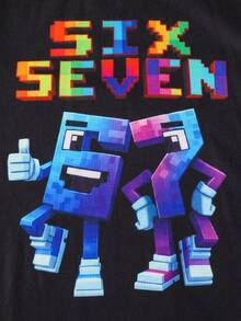 SHEIN Teen Boys Digital 67 Number Print Snug Fit Loungewear Set, Short Sleeve Top And Long Pants Set With Glow-In-The-Dark Cartoon Number Print, Comfortable Design, Suitable For Spring, Autumn And - Multicolor - View 6