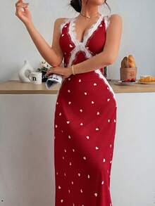Napfluff 女款蕾絲睡裙，性感高端奢華風居家服 - 紅色 - 查看 4