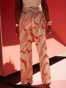 NYA SZN Jeans Belt Included Two Pieces Denim Pants Printed Abstract Stripe Zebra Wide Leg Mid Rise High White Orange Outfits For Women Vacation Autumn Punk - Multicolor - View 6