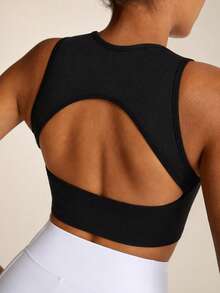 SHEIN BAE Solid Cut Out Back Sports Tank Top Fitted Shirt - Black - View 2