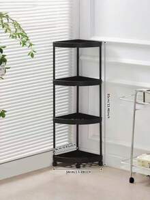 1PC Foldable Easy Assembly Multi Functional Space Saving Sturdy Durable Compact Versatile Modern Corner Shelf Basket Rack For Bathroom Kitchen Cosmetics Bath Products Shampoo Conditioner Body Wash Organizer Storage - Black - View 3