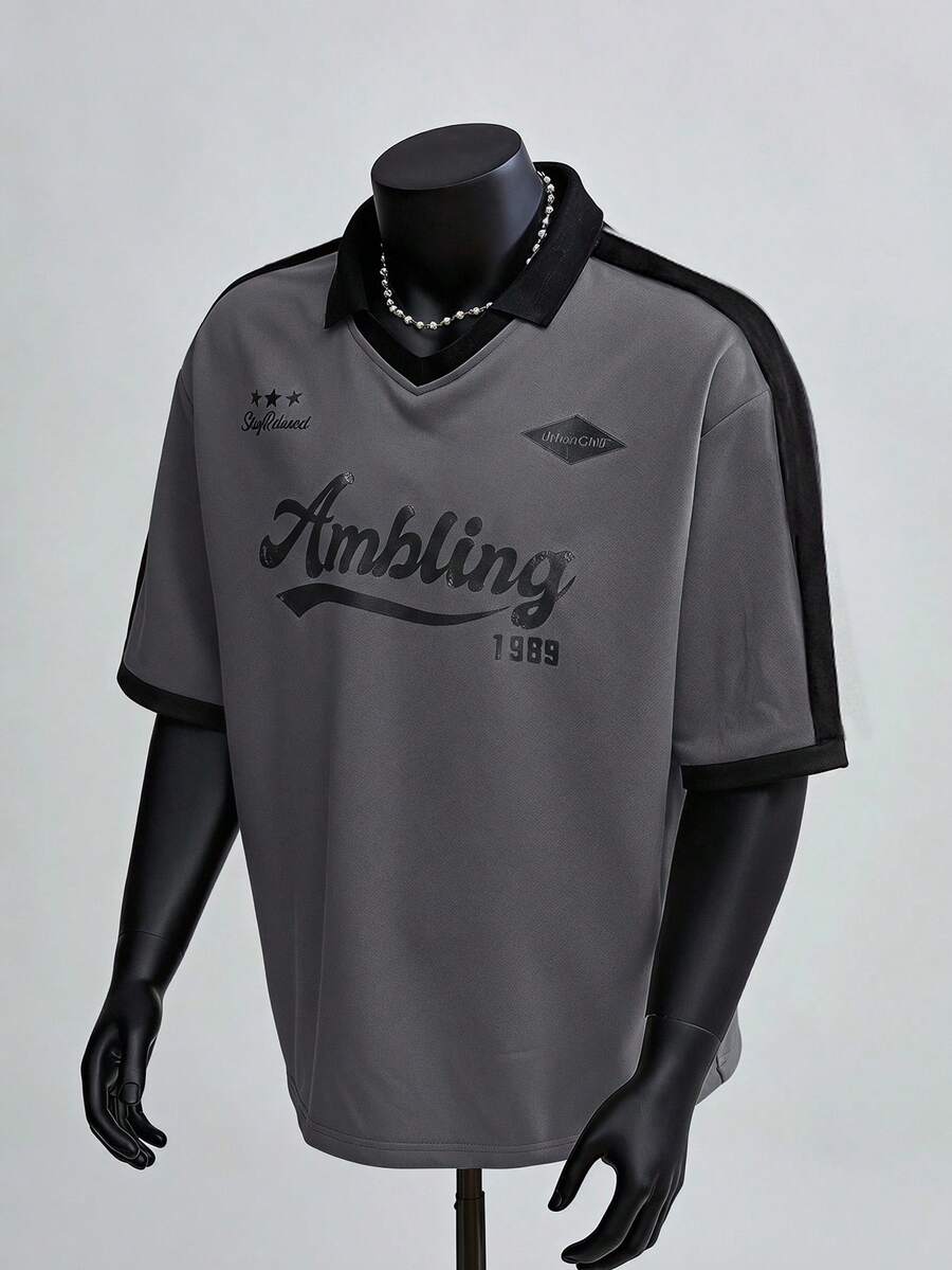 Manfinity BRENVOR Men's Personalized Print Polo Shirt, Summer - Dark Grey - View 1