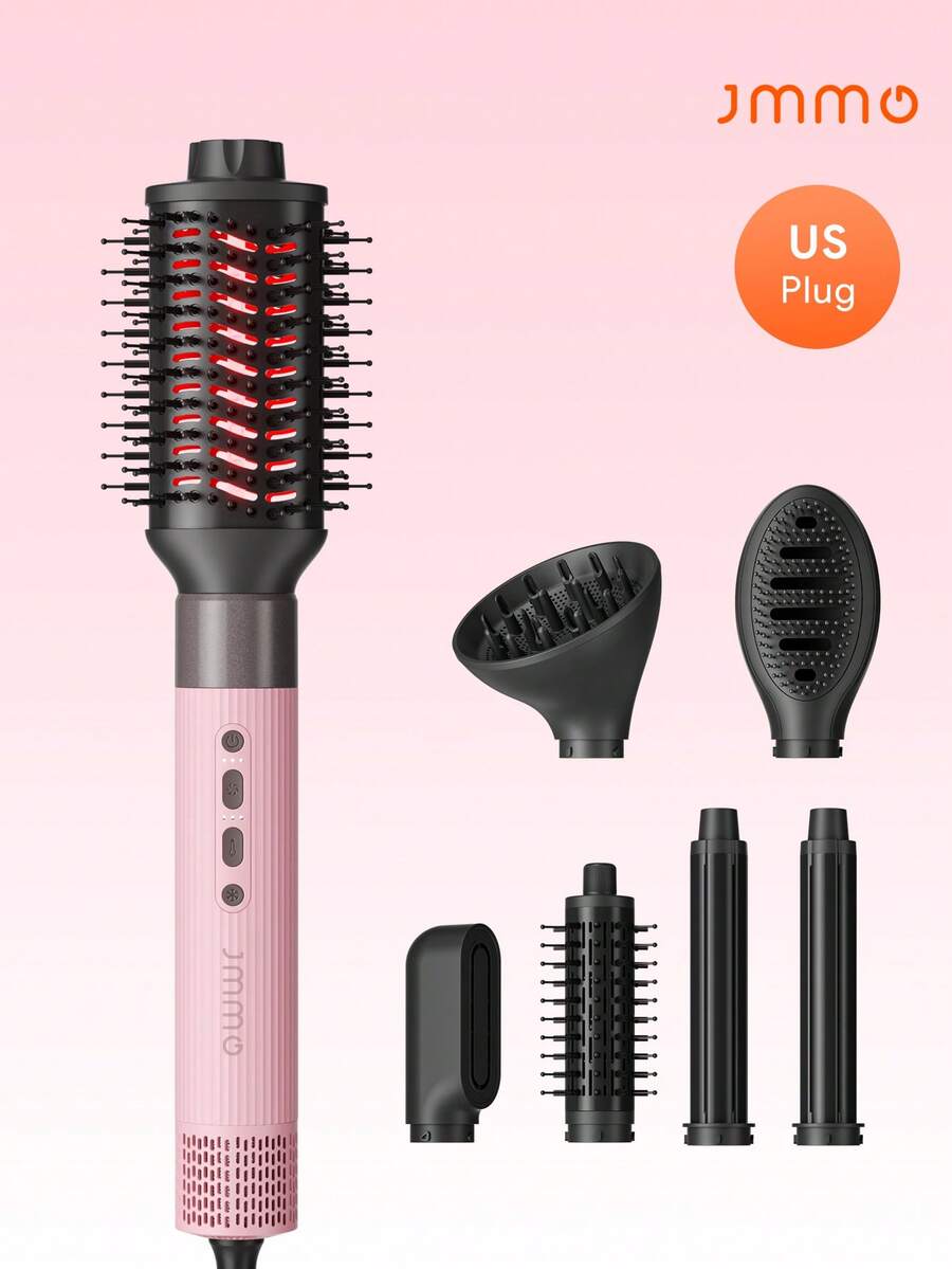JMMO 6 In 1 Hot Air Styler Set With US Plug, Infrared Ionic Blow Dryer Brush Multi Interchangeable Attachments, Volumizer Curler Straightener All In One Hair Styling Tool - US A Type Plug(110-127V) - View 1