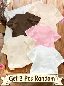 3 piezas Blusas casuales para niñas, primavera verano otoño, estampado de leopardo, decoración de moño, estampado gráfico de lema divertido, uso diario cómodo - Multicolor - Ver 2