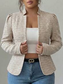 Elenzga Plus Size Women's Plaid Casual Versatile Everyday Blazer Fall - Khaki - View 5