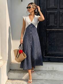Pariaura Vestido con botones y estampado de lunares versátil y de moda para mujer - Multicolor - Ver 3