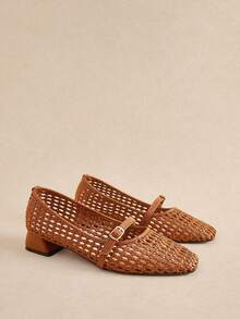 Rosivie Braided Hollow Mary Jane Block Heel Shoes - Ginger 1 - View 3