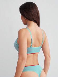 SHEIN Women's Cherry Print Bow Decor Bra - Blue - View 7