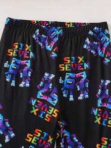 SHEIN Teen Boys Digital 67 Number Print Snug Fit Loungewear Set, Short Sleeve Top And Long Pants Set With Glow-In-The-Dark Cartoon Number Print, Comfortable Design, Suitable For Spring, Autumn And - Multicolor - View 5