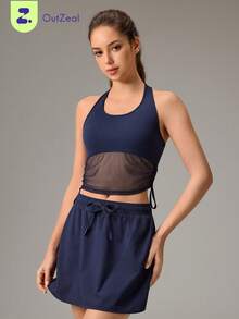OutZeal Women Outdoor Tank Hiking Camping Gym Breathable Mesh Panel Cropped Non-Sleeve T-Shirt Summer - Navy Blue - View 1