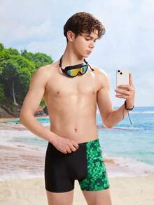 SHEIN 青少年男童休闲运动几何渐变印花紧身泳裤 - 彩色 - 查看 5