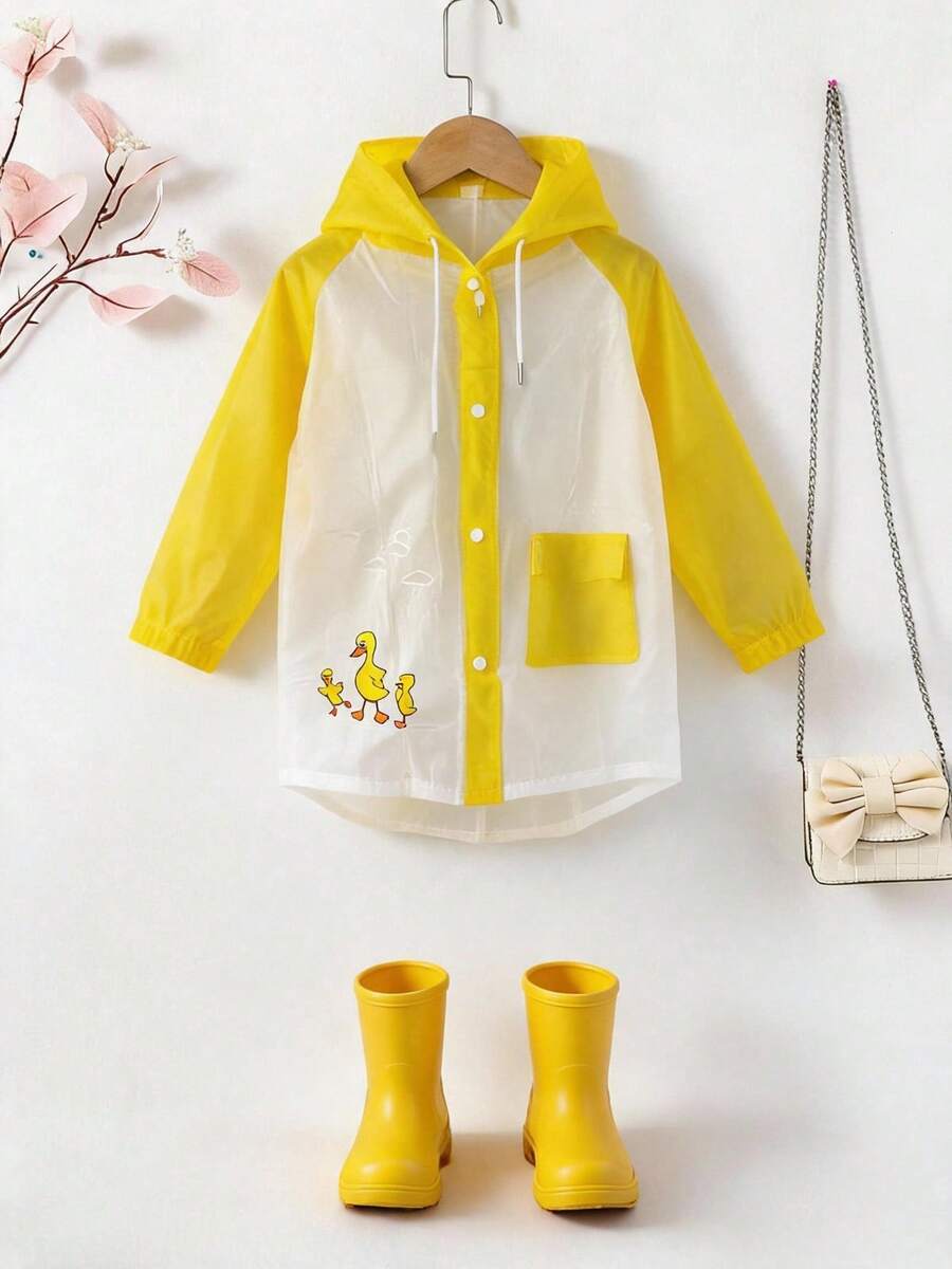 Fun Printed Children's Hooded Waterproof | Light, And Water Resistant - Yellow - View 1