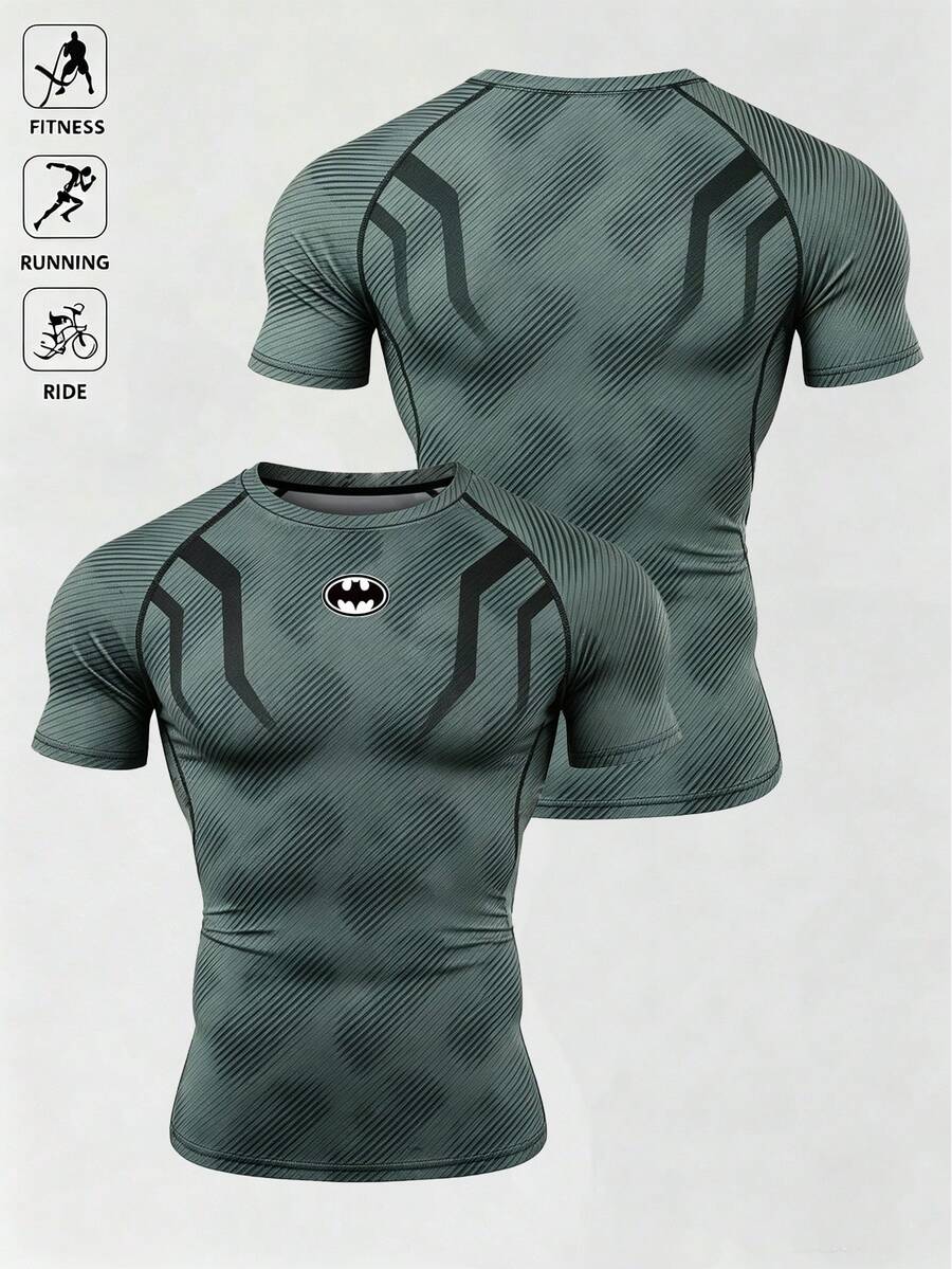 BATMAN X SHEIN Gym Rark Men's Crew Neck Colorblock Casual Versatile Daily Travel Sports T-Shirt - Multicolor - View 1