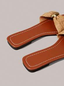 Styleloop 女款水鑽植物設計休閒平底涼鞋 - 棕色網紗 - 查看 4