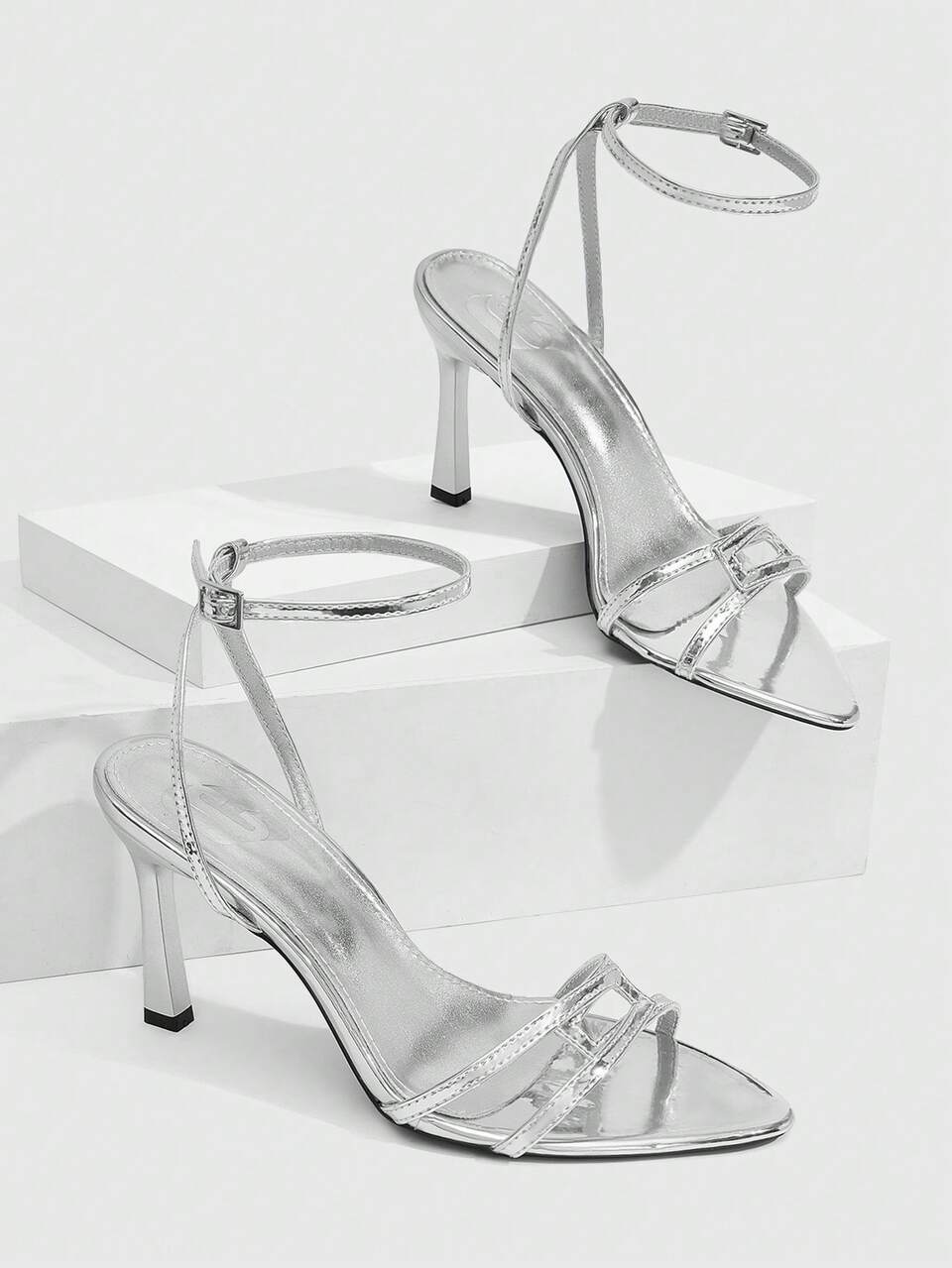 CUCCOO SZL Patent Leather Pointed Stiletto Sandals, Cross Strap Ankle Buckle, Nightclub Date Slim High Heels