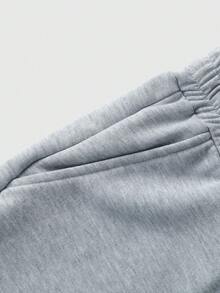 ROMWE MEN Street Life 男士寬鬆版刺繡毛巾布運動長褲 - 灰色 - 查看 5