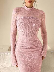 Coutiva Luxury Evening Gown, High-End Formal Dress, Elegant Dignified Lady Formal Wear - Pink - View 7