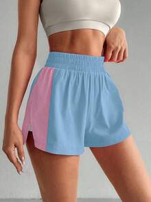 SHEIN Sovereign Charm 女款彈性腰拼色休閒百搭日常旅行運動短褲 - 彩色 - 查看 5