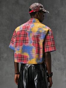 NEON BLANC Men's Tie-Dye Plaid Denim Jacket With Airplane Buckle - Multicolor - View 3