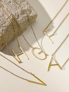 Opalesca 1pc Letter Pendant Necklace, Stainless Steel Jewelry - Yellow Gold - View 1