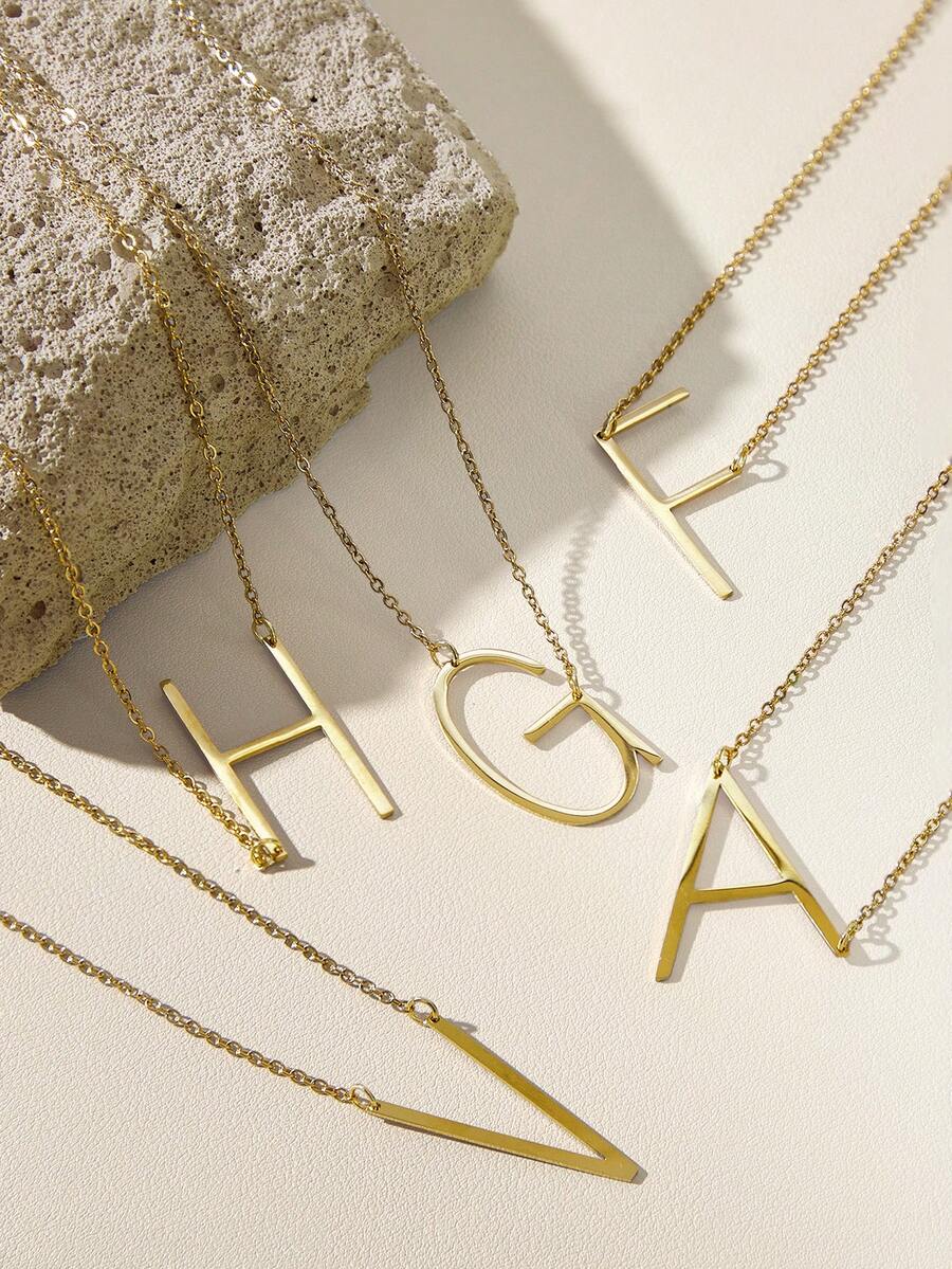 Opalesca 1pc Letter Pendant Necklace, Stainless Steel Jewelry - Yellow Gold - View 1