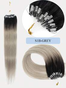 14-18吋 30G 微環接髮 真人髮 S1B-GREY 灰色，免膠水，極滑超柔軟絲綢直髮，健康真人髮，適合髮量稀疏者，女士微珠接髮 - S1B-GREY - 查看 3