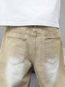 Manfinity EMRG Quần short denim thường ngày tua rua có túi bên hông dành cho nam - Màu Khaki - Xem 3