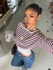 Muchica Women's Striped Boat Neck Dropped Shoulder Long Sleeve Cropped Sweater - Multicolor - View 4