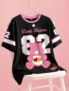 SHEIN X Care Bears Kaos Kasual Musim Panas Ukuran Besar dengan Motif Beruang & Angka - Putih - View 1
