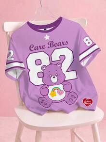SHEIN X Care Bears 女式夏季字母与熊印花短袖T恤 - 白色 - 查看 1