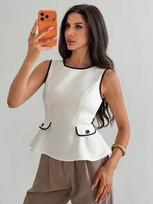 DAZY Women's Elegant Colorblock Sleeveless Pullover Blouse, Summer - White - View 6