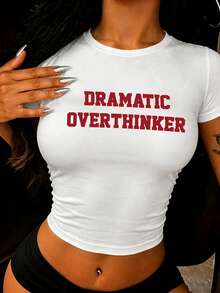 Camiseta "Dramática pensadora excesiva", minimalista y de moda, adecuada para el verano - Blanco - Ver 5