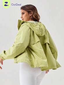 OutZeal Chaqueta de mujer para exterior de color liso para entrenamiento y gimnasio con panel de malla en la espalda y capucha - Verde - Ver 1