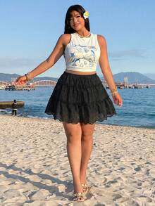 GalTyme Spring Summer New Casual Boho Skirt For Outings Beach Daily Wear Parties Back To School Graduation Vacation Weddings Black Plus Size - Black - View 4