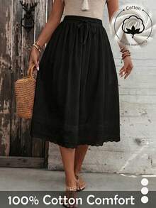 EMERY ROSE Women's Solid Color Casual Boho Vacation Skirt Holiday Black Autumn - Black - View 5